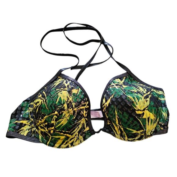 Vintage Y2K Victorias Secret Womens Sz 36C Bikini Swimsuit Top Green Yellow - Picture 1 of 5